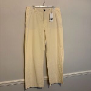 Zara Cream Wide Leg Trouser Pants Sz XL X-Large NWT